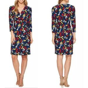 NEW Anne Klein Geometric Pattern Print Faux Wrap Midi Dress Sz. S